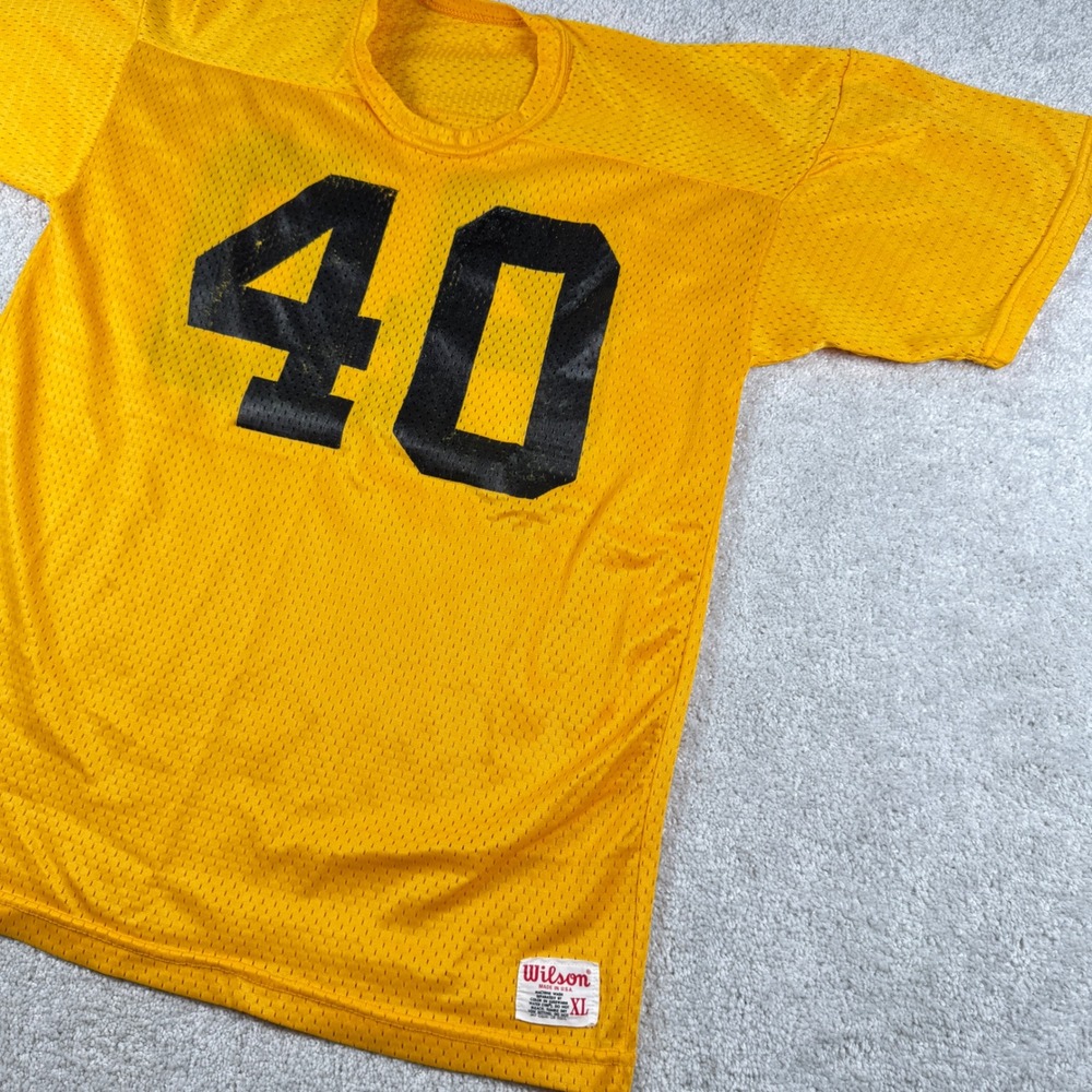 80s Wilson Football Jersey Mens XL Yellow Vtg Mesh Screen Print USA Made